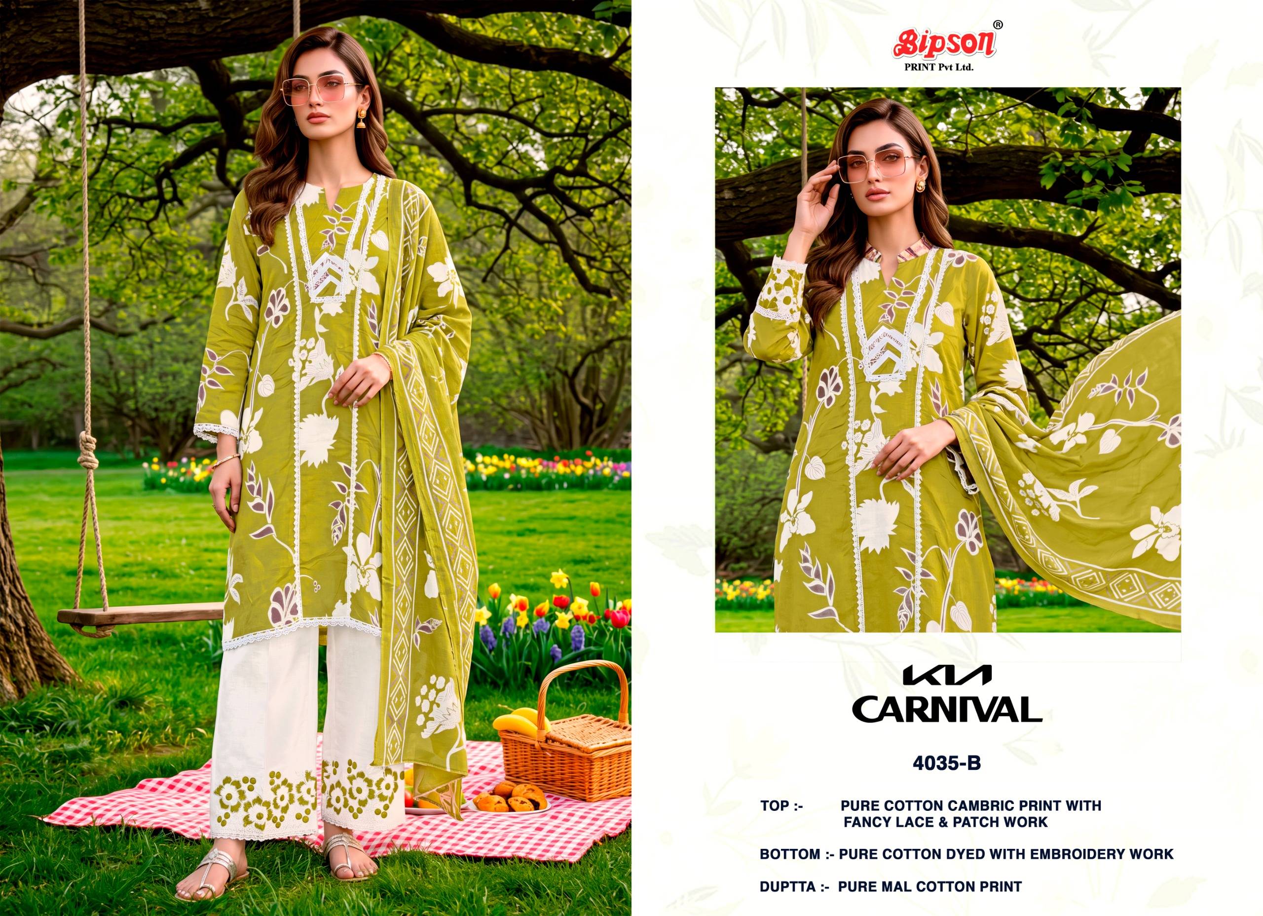 KIA CARNIVAL - 4035 Series By BIPSON PRINTS Stylish Beautiful Colourful Pure Cotton Cambric Dresses At Wholesale Price